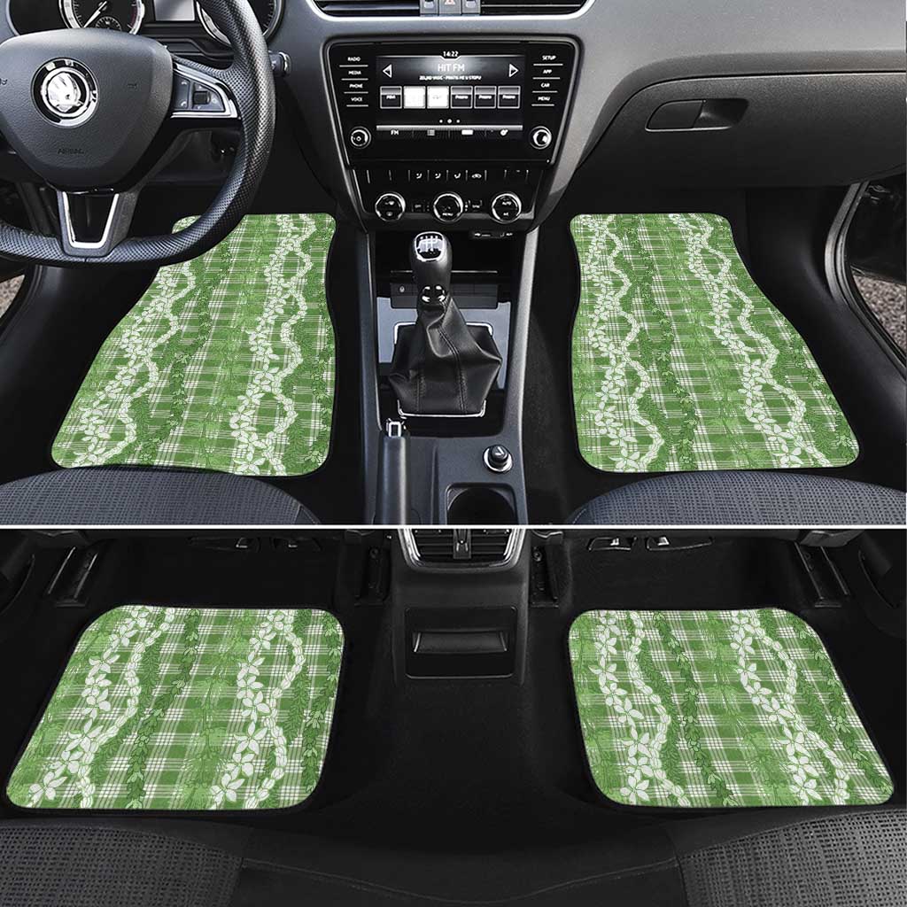 Hawaiian Ohia Lehua Lei Car Mats Plaid Palaka Omaomao Pattern LT9 Set 4pcs Green - Polynesian Pride