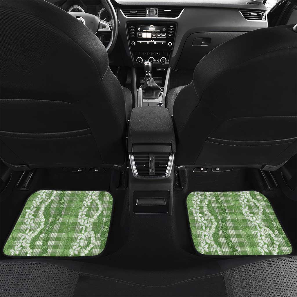 Hawaiian Ohia Lehua Lei Car Mats Plaid Palaka Omaomao Pattern LT9 Set 2pcs - Back Green - Polynesian Pride