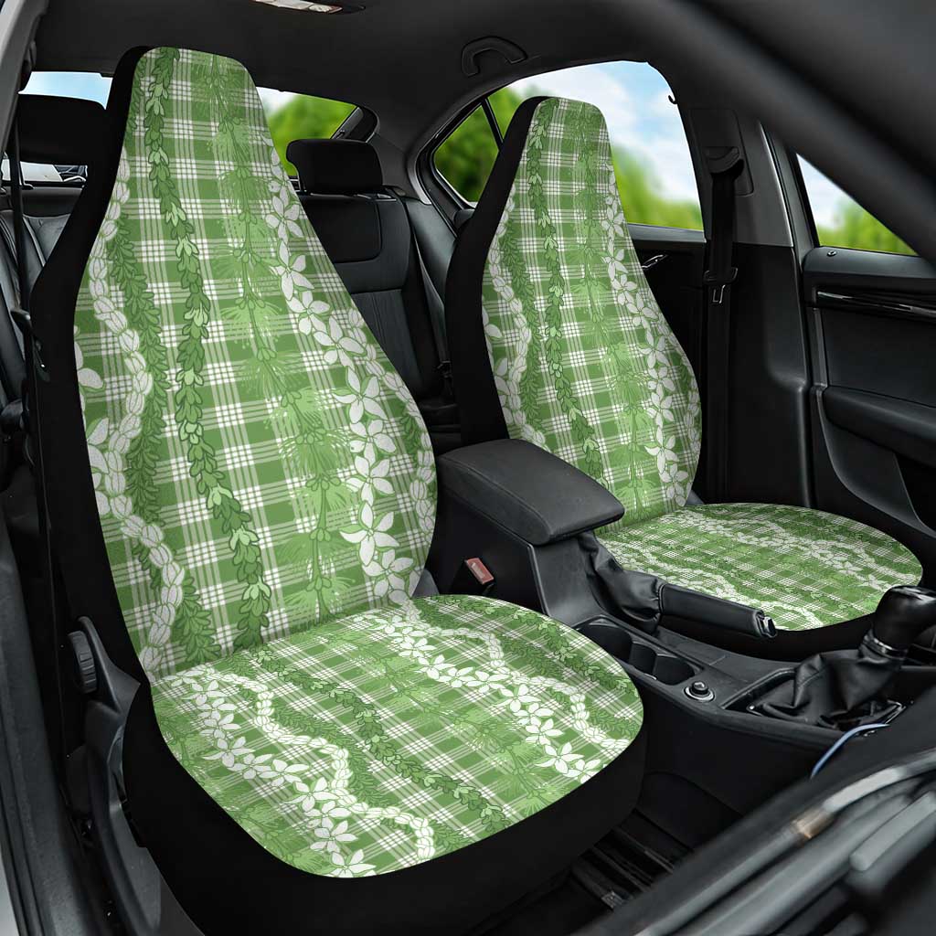Hawaiian Ohia Lehua Lei Car Seat Cover Plaid Palaka Omaomao Pattern LT9 One Size Green - Polynesian Pride