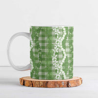 Hawaiian Ohia Lehua Lei Ceramic Mug Plaid Palaka Omaomao Pattern LT9 Green - Polynesian Pride