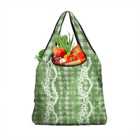 Hawaiian Ohia Lehua Lei Grocery Bag Plaid Palaka Omaomao Pattern LT9 1-pack One Size Green - Polynesian Pride