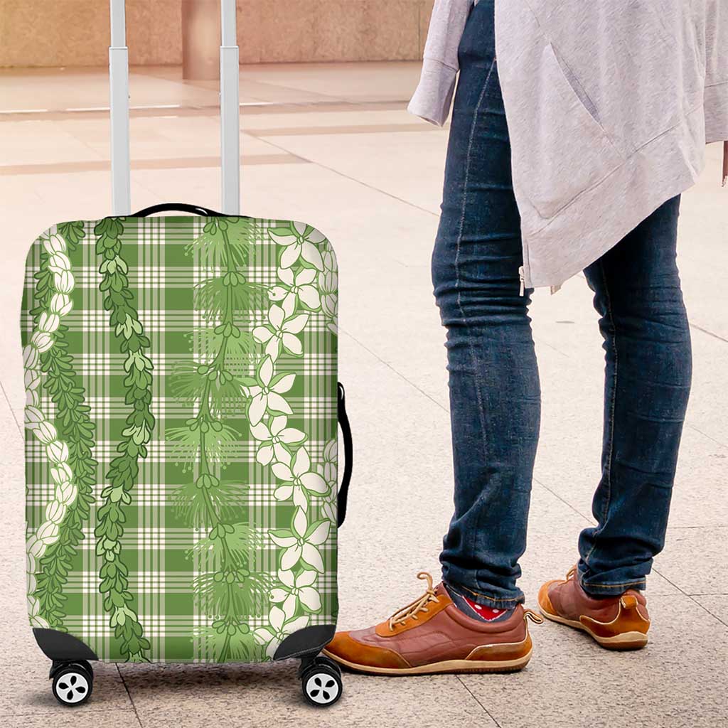 Hawaiian Ohia Lehua Lei Luggage Cover Plaid Palaka Omaomao Pattern LT9 Green - Polynesian Pride