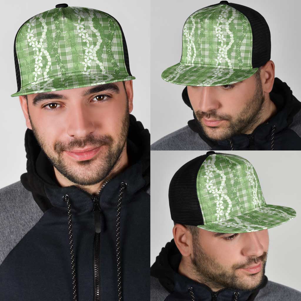 Hawaiian Ohia Lehua Lei Mesh Trucker Cap Plaid Palaka Omaomao Pattern LT9 - Polynesian Pride