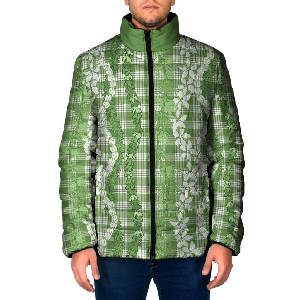 Hawaiian Ohia Lehua Lei Padded Jacket Plaid Palaka Omaomao Pattern LT9 Men Green - Polynesian Pride