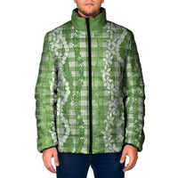 Hawaiian Ohia Lehua Lei Padded Jacket Plaid Palaka Omaomao Pattern LT9 Men Green - Polynesian Pride