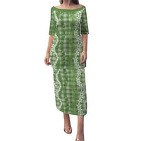 Hawaiian Ohia Lehua Lei Puletasi Plaid Palaka Omaomao Pattern LT9 Long Dress Green - Polynesian Pride