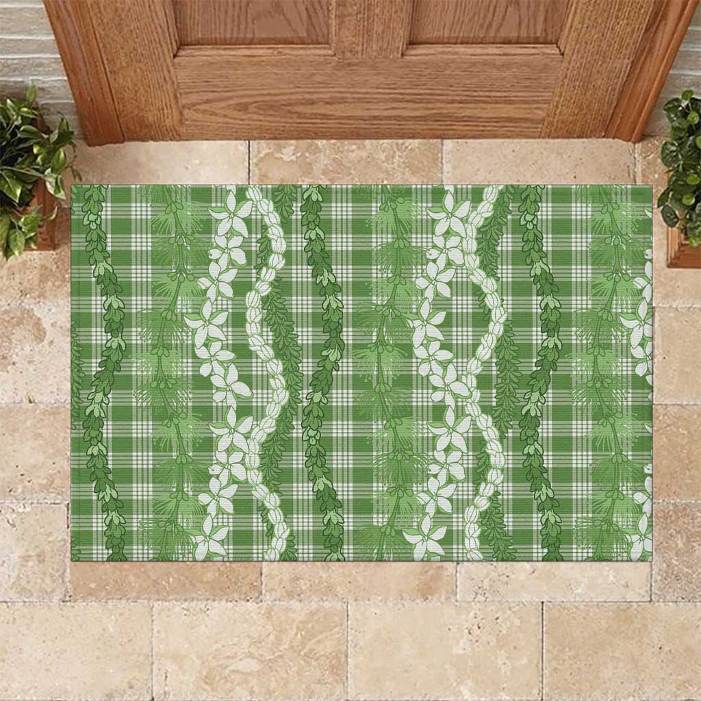 Hawaiian Ohia Lehua Lei Rubber Doormat Plaid Palaka Omaomao Pattern LT9 Green - Polynesian Pride