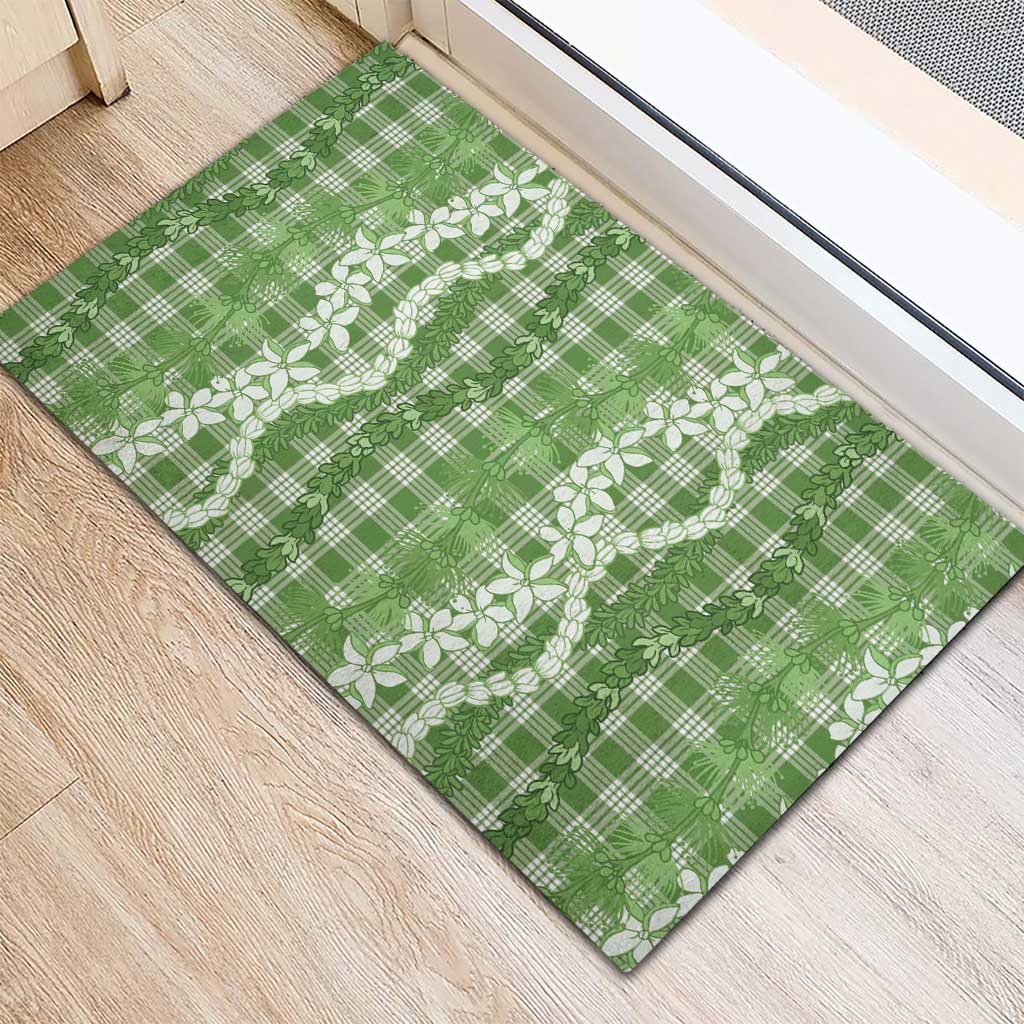 Hawaiian Ohia Lehua Lei Rubber Doormat Plaid Palaka Omaomao Pattern LT9 - Polynesian Pride