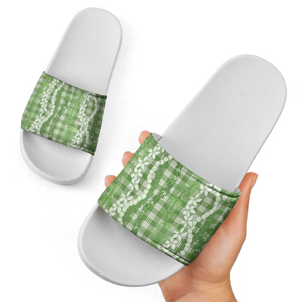 Hawaiian Ohia Lehua Lei Slide Sandals Plaid Palaka Omaomao Pattern LT9 - Polynesian Pride
