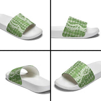 Hawaiian Ohia Lehua Lei Slide Sandals Plaid Palaka Omaomao Pattern LT9 - Polynesian Pride
