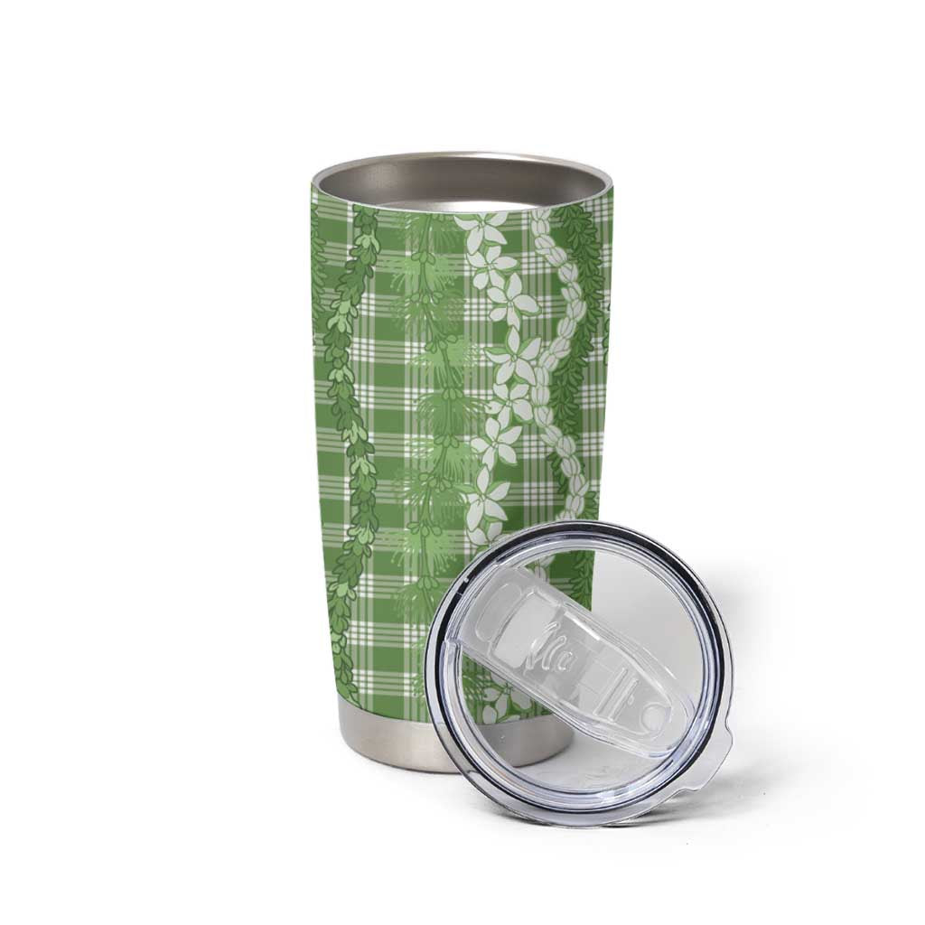 Hawaiian Ohia Lehua Lei Tumbler Cup Plaid Palaka Omaomao Pattern LT9 - Polynesian Pride