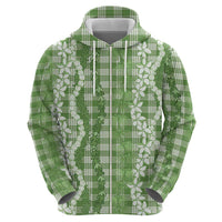 Hawaiian Ohia Lehua Lei Zip Hoodie Plaid Palaka Omaomao Pattern LT9 - Polynesian Pride