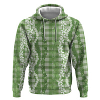 Hawaiian Ohia Lehua Lei Zip Hoodie Plaid Palaka Omaomao Pattern LT9 Pullover Hoodie Green - Polynesian Pride