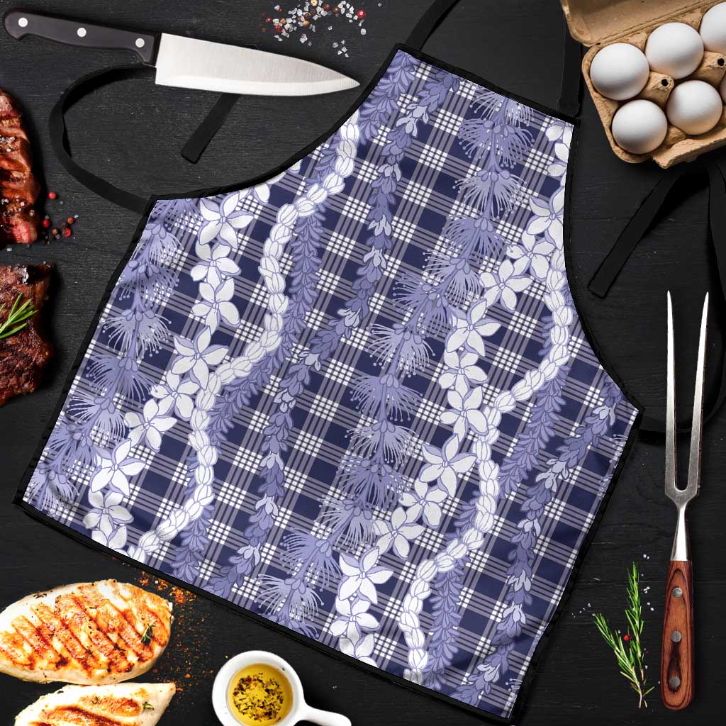 Hawaiian Ohia Lehua Lei Apron Plaid Palaka Uliuli hohonu Pattern LT9 Navy - Polynesian Pride