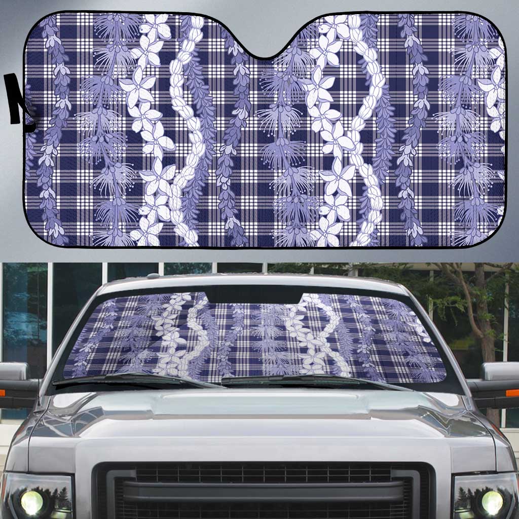 Hawaiian Ohia Lehua Lei Auto Sun Shade Plaid Palaka Uliuli hohonu Pattern LT9 Navy - Polynesian Pride