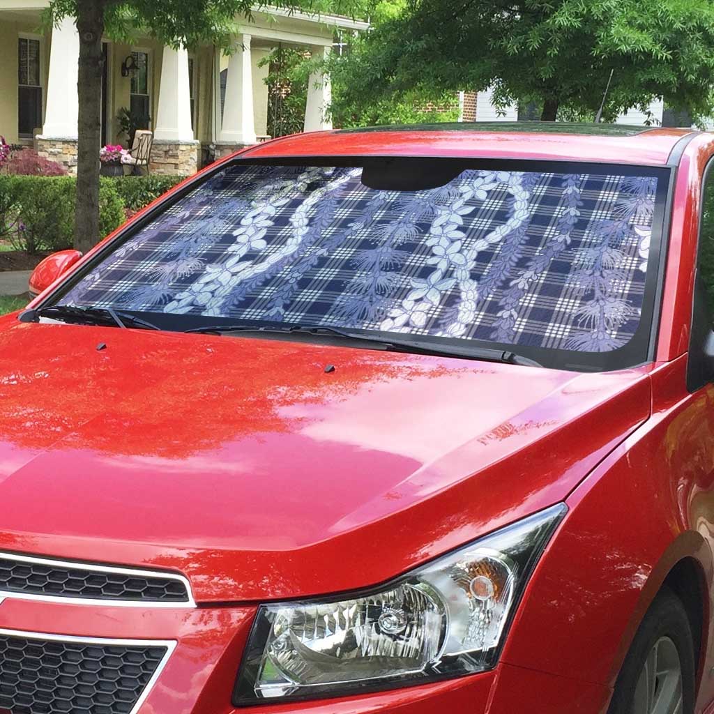 Hawaiian Ohia Lehua Lei Auto Sun Shade Plaid Palaka Uliuli hohonu Pattern LT9 - Polynesian Pride