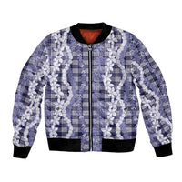 Hawaiian Ohia Lehua Lei Bomber Jacket Plaid Palaka Uliuli hohonu Pattern LT9 Unisex Navy - Polynesian Pride