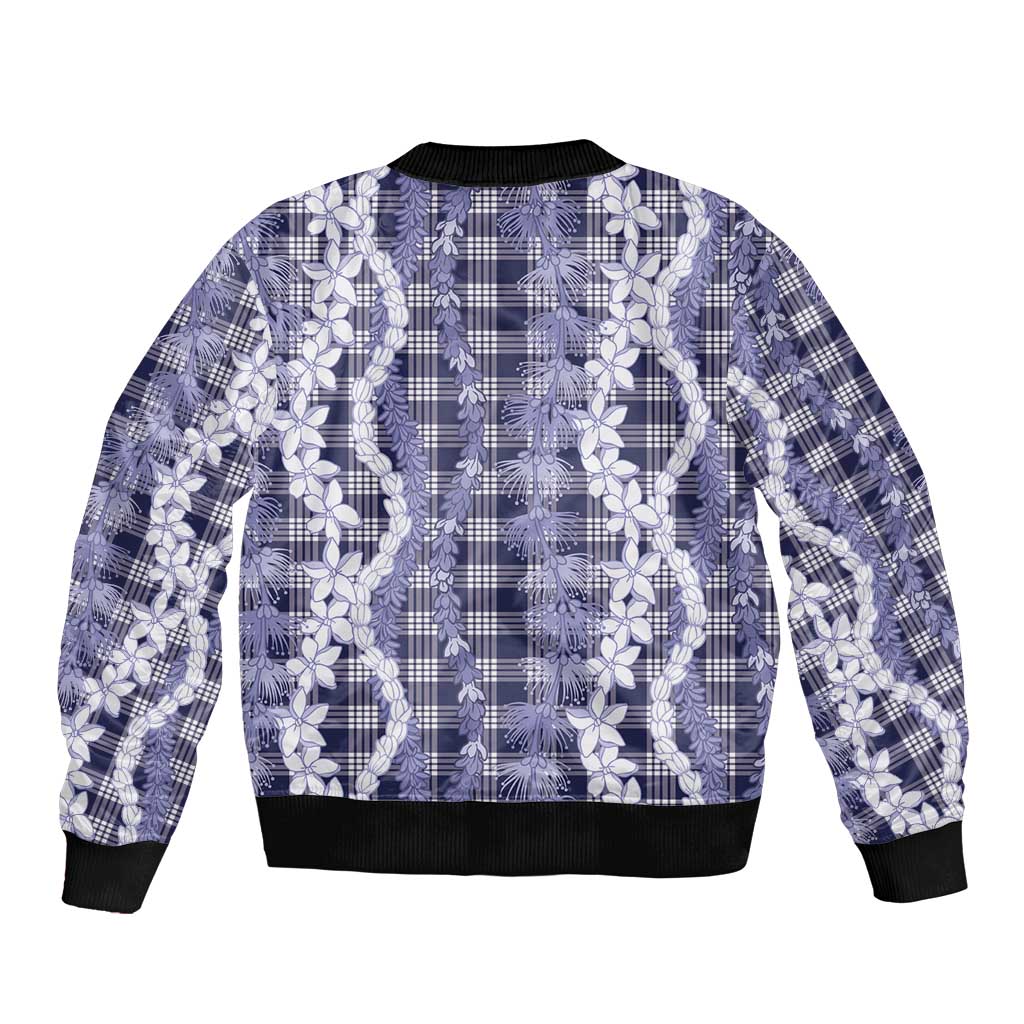 Hawaiian Ohia Lehua Lei Bomber Jacket Plaid Palaka Uliuli hohonu Pattern LT9 - Polynesian Pride