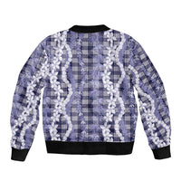 Hawaiian Ohia Lehua Lei Bomber Jacket Plaid Palaka Uliuli hohonu Pattern LT9 - Polynesian Pride