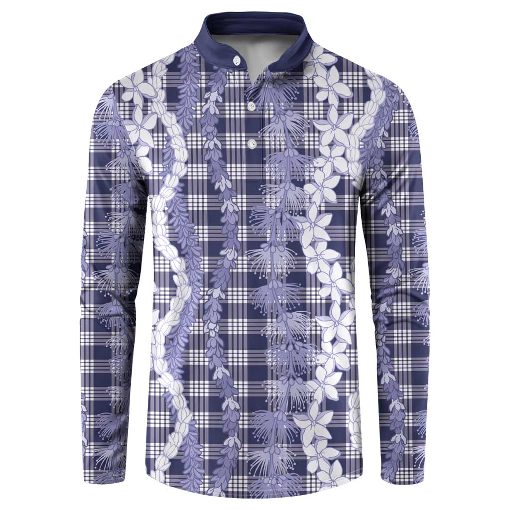 Hawaiian Ohia Lehua Lei Button Sweatshirt Plaid Palaka Uliuli hohonu Pattern LT9 Navy - Polynesian Pride