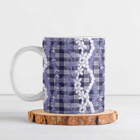 Hawaiian Ohia Lehua Lei Ceramic Mug Plaid Palaka Uliuli hohonu Pattern LT9 Navy - Polynesian Pride