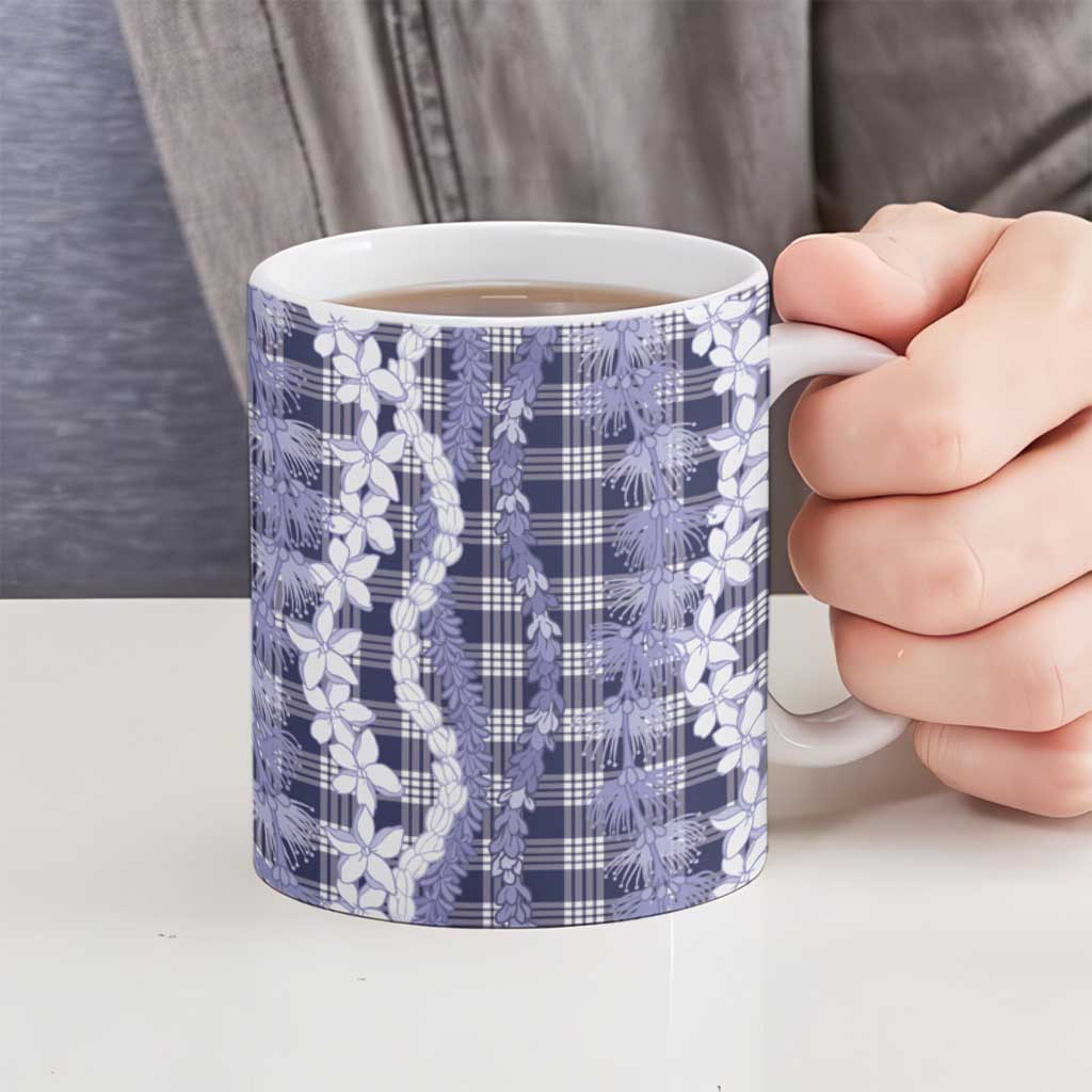 Hawaiian Ohia Lehua Lei Ceramic Mug Plaid Palaka Uliuli hohonu Pattern LT9 - Polynesian Pride