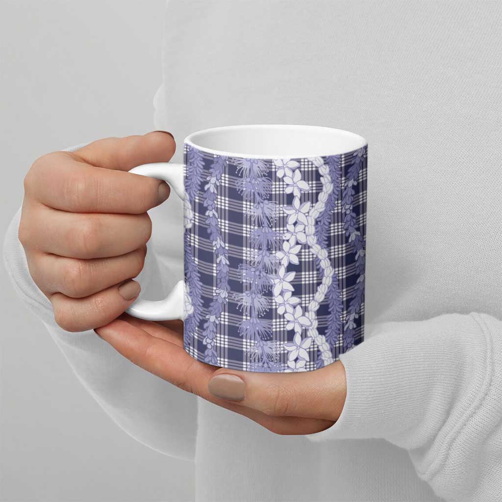 Hawaiian Ohia Lehua Lei Ceramic Mug Plaid Palaka Uliuli hohonu Pattern LT9 - Polynesian Pride