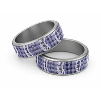 Hawaiian Ohia Lehua Lei Classic Ring Plaid Palaka Uliuli hohonu Pattern LT9 Sliver Navy - Polynesian Pride
