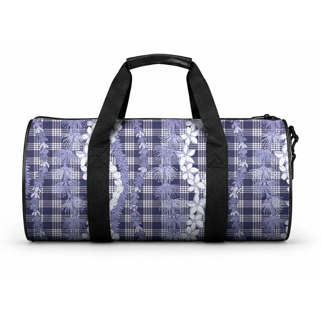 Hawaiian Ohia Lehua Lei Duffle Bag Plaid Palaka Uliuli hohonu Pattern LT9 One size Navy - Polynesian Pride