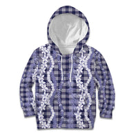 Hawaiian Ohia Lehua Lei Kid Hoodie Plaid Palaka Uliuli hohonu Pattern LT9 Hoodie Navy - Polynesian Pride