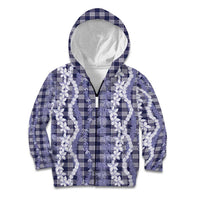 Hawaiian Ohia Lehua Lei Kid Hoodie Plaid Palaka Uliuli hohonu Pattern LT9 Zip Hoodie Navy - Polynesian Pride
