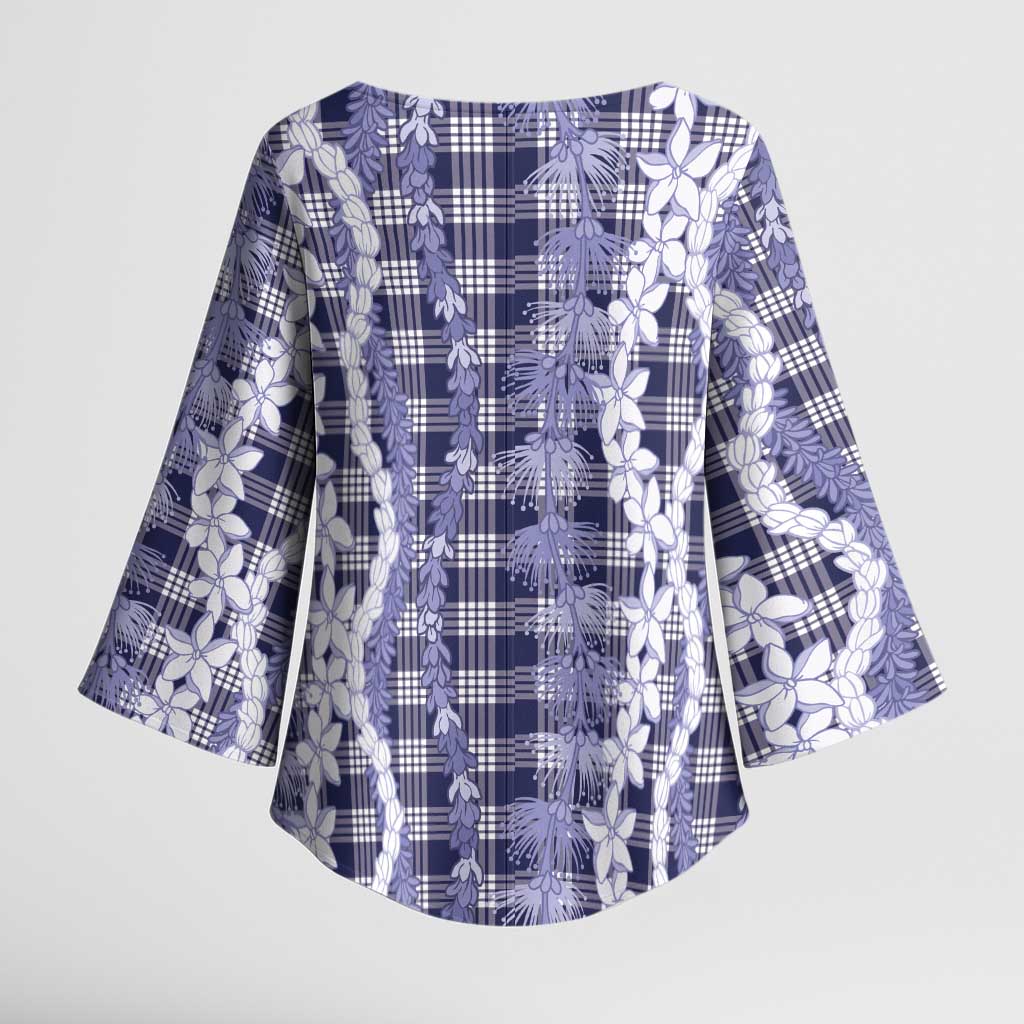 Hawaiian Ohia Lehua Lei Kimono Sleeve Blouse Plaid Palaka Uliuli hohonu Pattern LT9 - Polynesian Pride