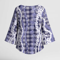 Hawaiian Ohia Lehua Lei Kimono Sleeve Blouse Plaid Palaka Uliuli hohonu Pattern LT9 - Polynesian Pride