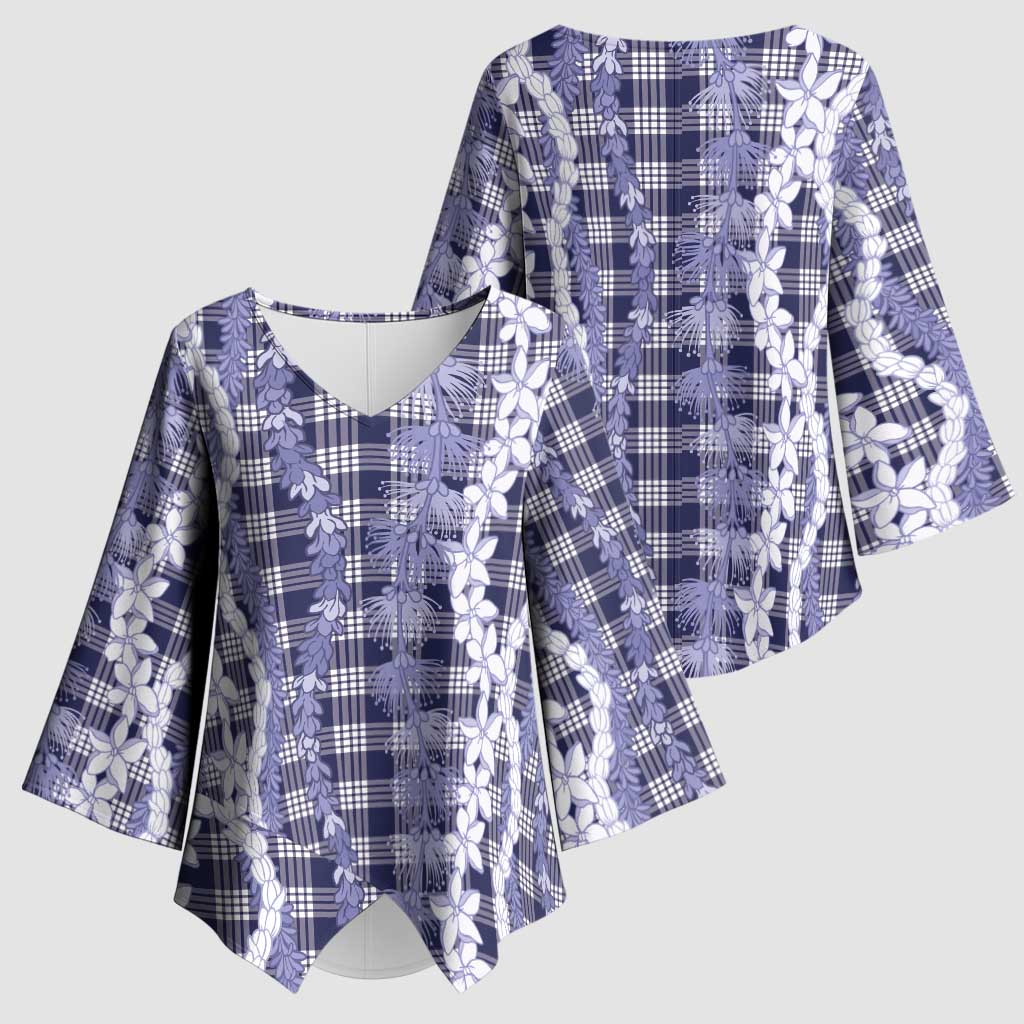 Hawaiian Ohia Lehua Lei Kimono Sleeve Blouse Plaid Palaka Uliuli hohonu Pattern LT9 - Polynesian Pride