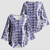 Hawaiian Ohia Lehua Lei Kimono Sleeve Blouse Plaid Palaka Uliuli hohonu Pattern LT9 - Polynesian Pride