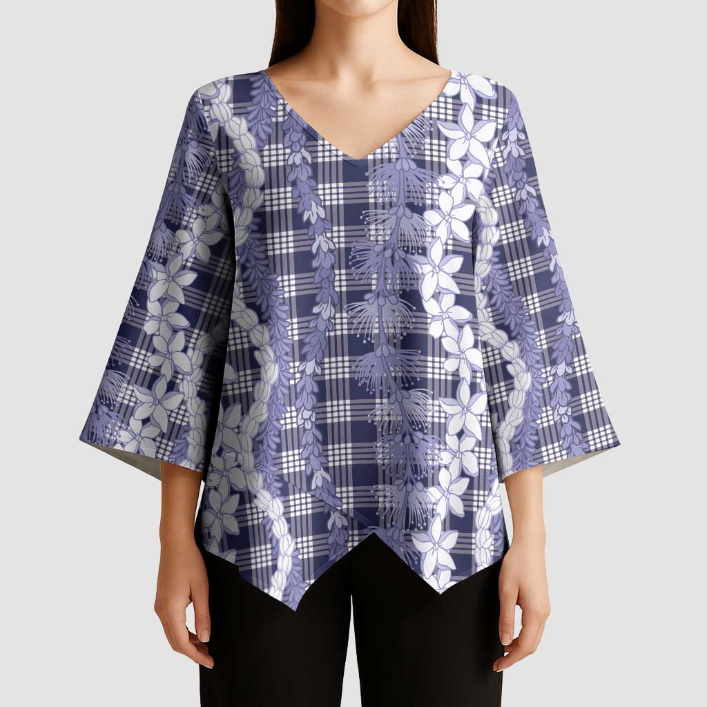 Hawaiian Ohia Lehua Lei Kimono Sleeve Blouse Plaid Palaka Uliuli hohonu Pattern LT9 - Polynesian Pride