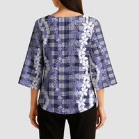 Hawaiian Ohia Lehua Lei Kimono Sleeve Blouse Plaid Palaka Uliuli hohonu Pattern LT9 - Polynesian Pride