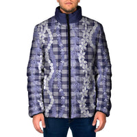 Hawaiian Ohia Lehua Lei Padded Jacket Plaid Palaka Uliuli hohonu Pattern LT9 Men Navy - Polynesian Pride