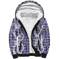 Hawaiian Ohia Lehua Lei Sherpa Hoodie Plaid Palaka Uliuli hohonu Pattern LT9 Unisex Navy - Polynesian Pride