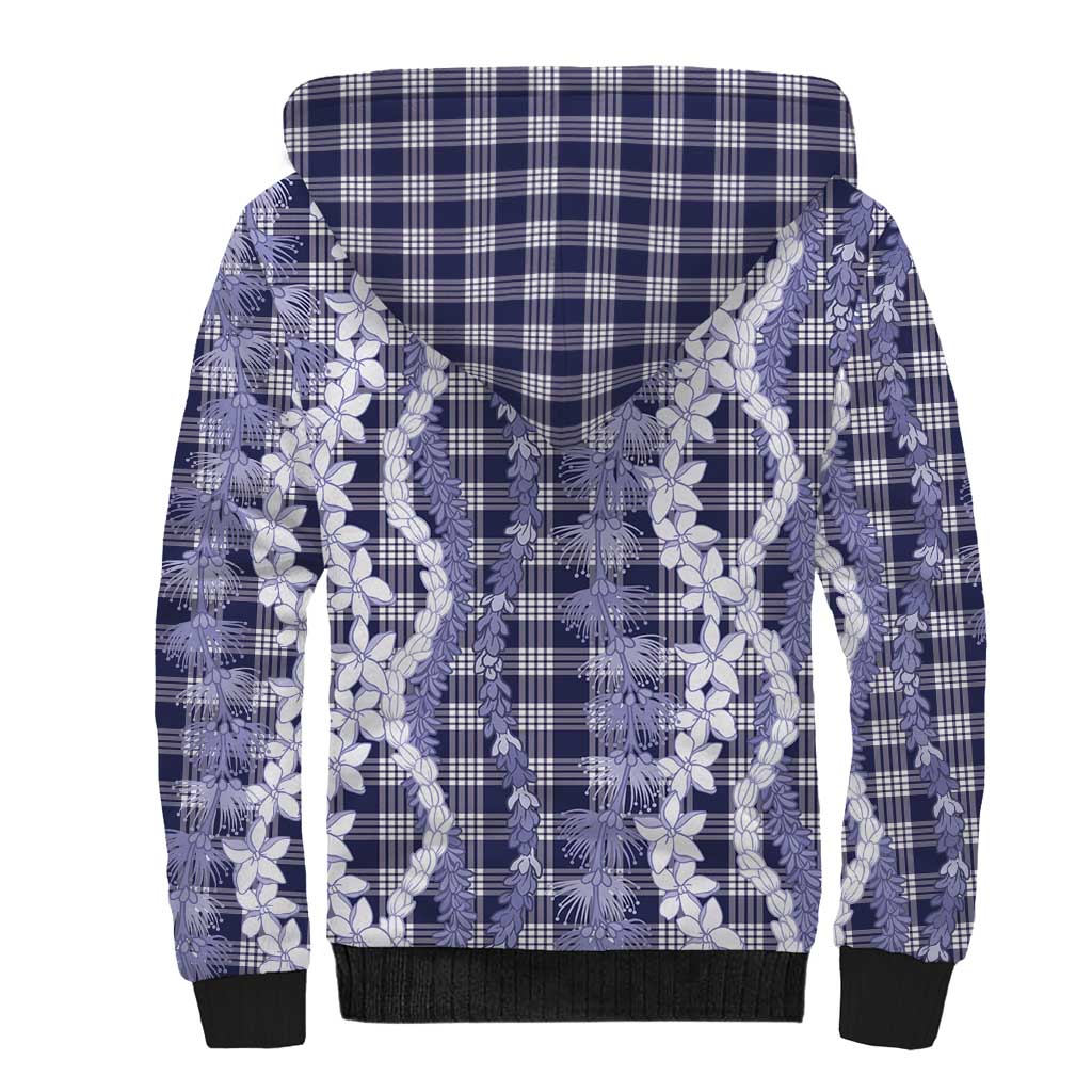 Hawaiian Ohia Lehua Lei Sherpa Hoodie Plaid Palaka Uliuli hohonu Pattern LT9 - Polynesian Pride