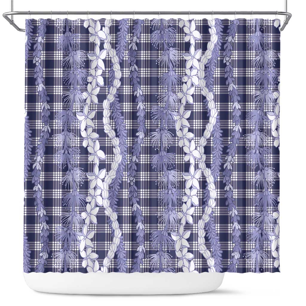 Hawaiian Ohia Lehua Lei Shower Curtain Plaid Palaka Uliuli hohonu Pattern LT9 Navy - Polynesian Pride