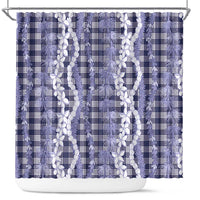 Hawaiian Ohia Lehua Lei Shower Curtain Plaid Palaka Uliuli hohonu Pattern LT9 Navy - Polynesian Pride
