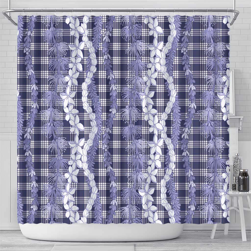 Hawaiian Ohia Lehua Lei Shower Curtain Plaid Palaka Uliuli hohonu Pattern LT9 - Polynesian Pride