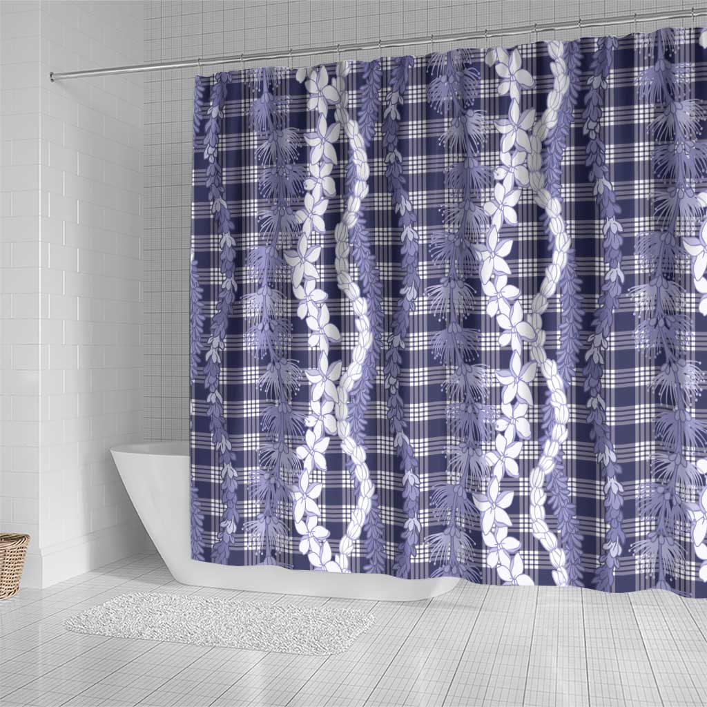 Hawaiian Ohia Lehua Lei Shower Curtain Plaid Palaka Uliuli hohonu Pattern LT9 - Polynesian Pride