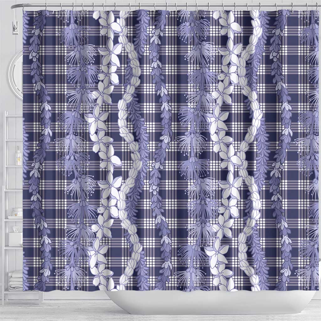 Hawaiian Ohia Lehua Lei Shower Curtain Plaid Palaka Uliuli hohonu Pattern LT9 - Polynesian Pride