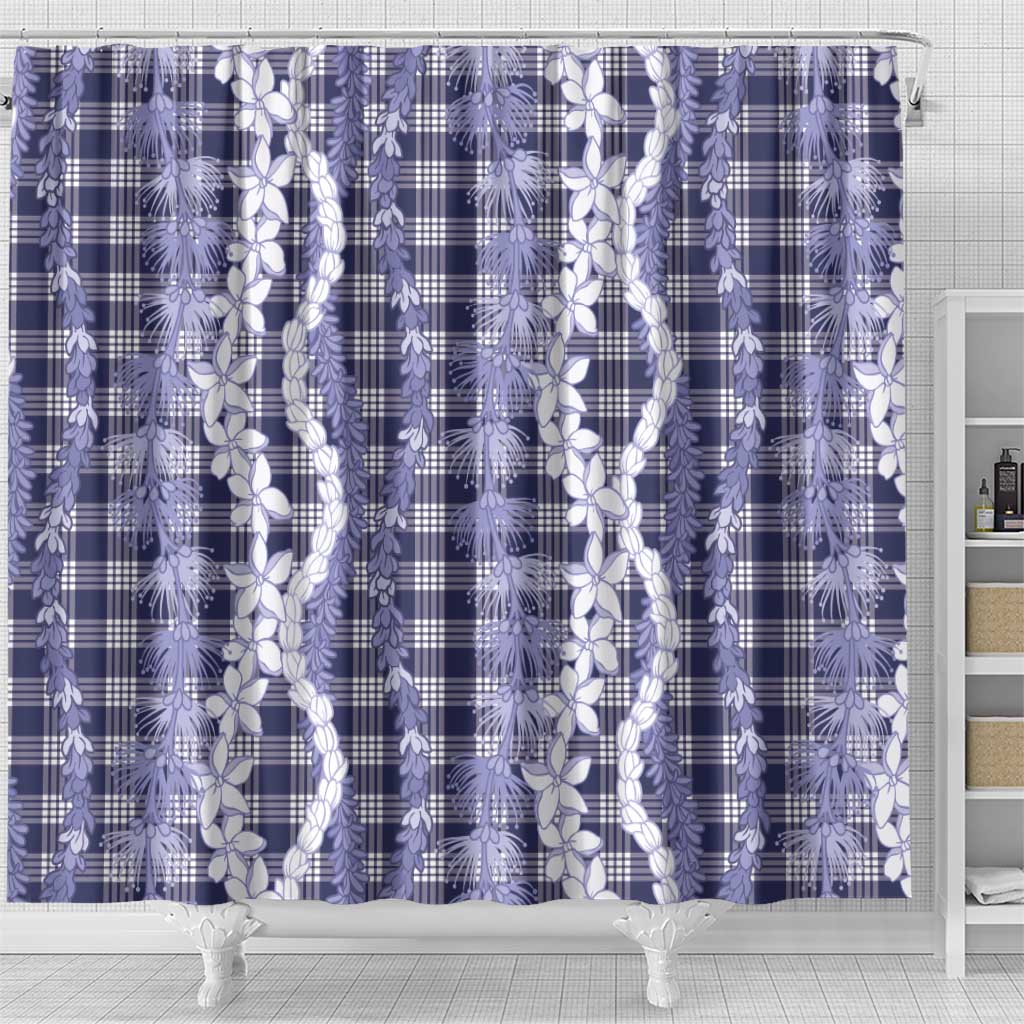 Hawaiian Ohia Lehua Lei Shower Curtain Plaid Palaka Uliuli hohonu Pattern LT9 - Polynesian Pride