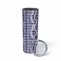 Hawaiian Ohia Lehua Lei Skinny Tumbler Plaid Palaka Uliuli hohonu Pattern LT9 - Polynesian Pride