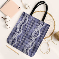 Hawaiian Ohia Lehua Lei Tote Bag Plaid Palaka Uliuli hohonu Pattern LT9 Black Strap One Size Navy - Polynesian Pride