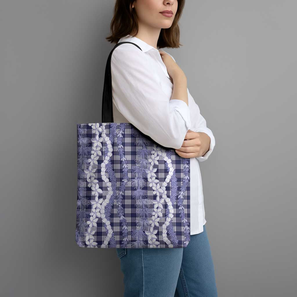 Hawaiian Ohia Lehua Lei Tote Bag Plaid Palaka Uliuli hohonu Pattern LT9 - Polynesian Pride