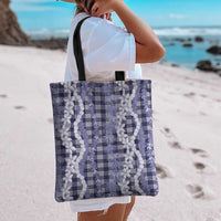 Hawaiian Ohia Lehua Lei Tote Bag Plaid Palaka Uliuli hohonu Pattern LT9 - Polynesian Pride